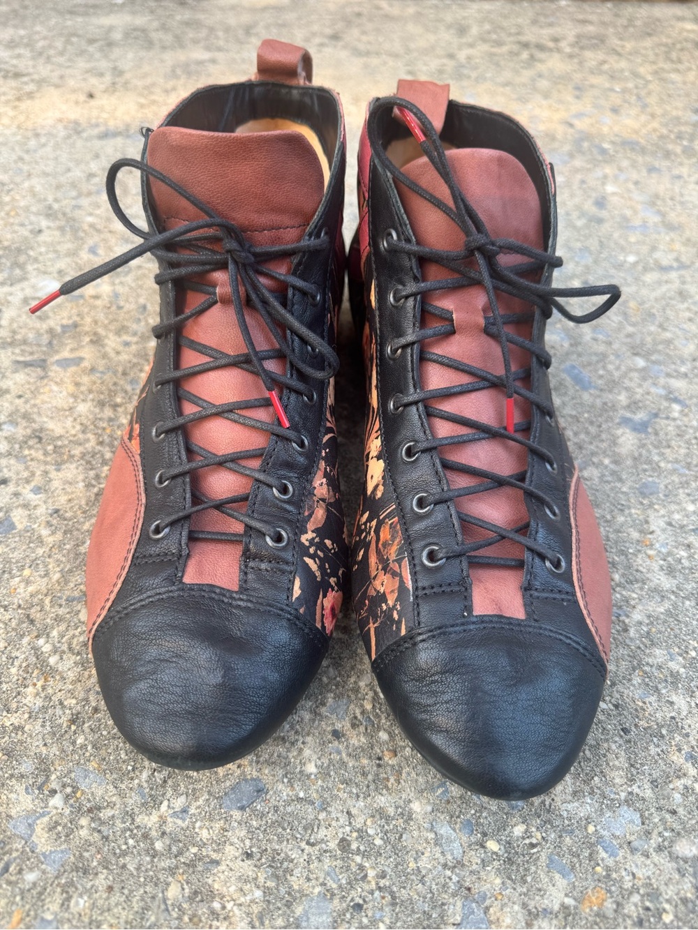 Women’s Lace-Up Ankle Boots in Black and Pink